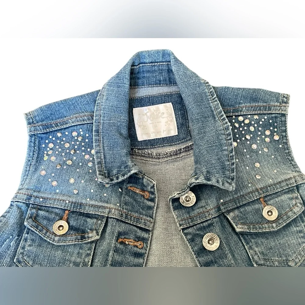 Justice Vest Denim Jean Embellished Bling Sleeveless Jacket Distressed Kid 10/12